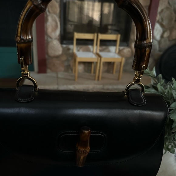 Authentic vintage GUCCI BAMBOO 1947 top handle bag black leather rare HTF - Picture 9 of 17